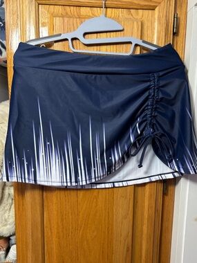 Women's Navy Blue Swim Skirt with Side Ruched Detail with Tie